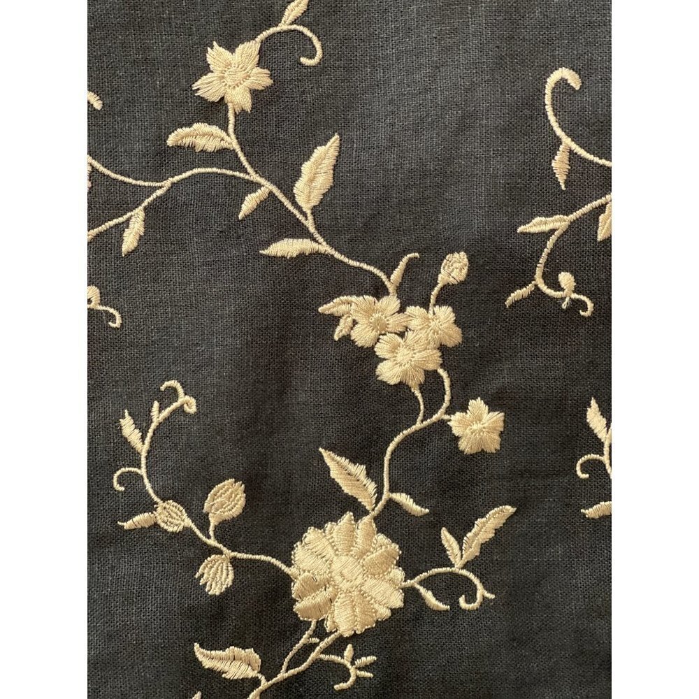 Vintage JACK MULQUEEN NY Women's Size 14 Black Linen Sheath Dress Tan Embroidery - Picture 8 of 8